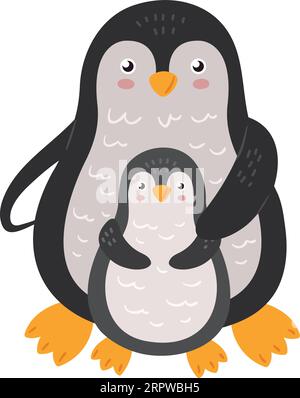 Niedliche Pinguin-Familienpflege. Mama Vogel mit Baby Stock Vektor