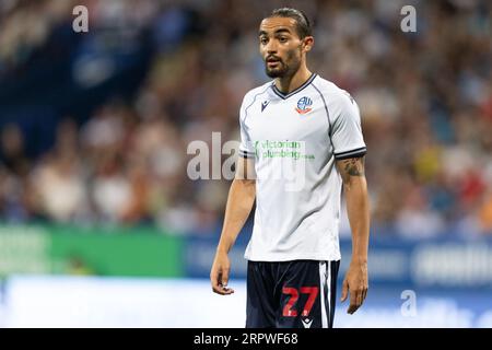 Bolton, UK, 5. September 2023, Randell Williams von Bolton Wanderers während des Spiels der EFL Trophy North Group E zwischen Bolton Wanderers und Salford City im Toughsheet Community Stadium am Dienstag, 5. September 2023 (Foto: Phil Bryan/Alamy Live News) Stockfoto