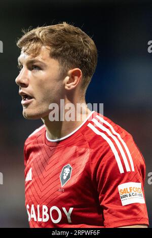 Bolton, UK, 5. September 2023, Callum Hendry aus Salford City während des Spiels der EFL Trophy North Group E zwischen Bolton Wanderers und Salford City im Toughsheet Community Stadium am Dienstag, 5. September 2023 (Foto: Phil Bryan/Alamy Live News) Stockfoto