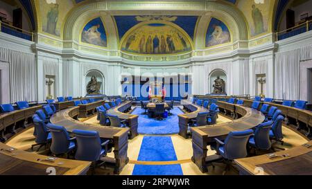 Legislativkammer im Manitoba Legislative Building am 450 Broadway in Winnipeg, Manitoba Stockfoto