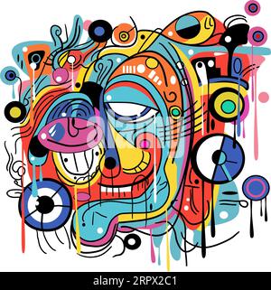 Abstraktes buntes Doodle-Gesicht auf weißem Hintergrund. Vektorillustration. Stock Vektor