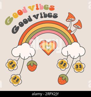 Good Vibes Retro, Vintage, helles Groovy-Muster der 70er Jahre Stock Vektor