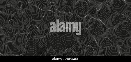 Monochrome Schalllinie Wellen abstrakten Hintergrund . Verzerrte Linienformen auf schwarzem Hintergrund. Stock Vektor