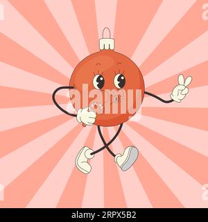 Grooviger Weihnachtsbaum-Spielzeugball im Retro-Stil, Neujahr. Vektorillustration Stock Vektor