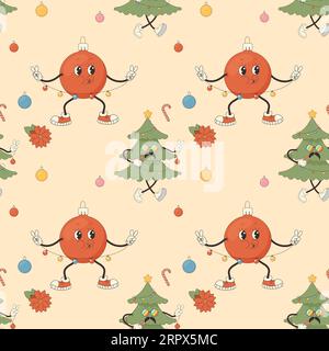 Groovendes nahtloses Muster. Weihnachten Weihnachten Neujahr. Ballon, Weihnachtsbaum, Süßigkeiten, Stock Vektor