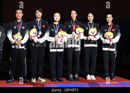 PyeongChang, Republik Korea. September 2023. Hong Kong China Team Group Tischtennis : 2023 Asiatische Tischtennis Championships Frauen Team Preisverleihung im Pyeongchang Dome in Pyeongchang, Republik Korea. Quelle: Itaru Chiba/AFLO/Alamy Live News Stockfoto