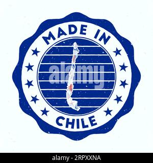 Hergestellt In Chile. Länderstempel. Siegel aus Chile mit Randform. Vintage-Abzeichen mit kreisförmigem Text und Sternen. Vektorabbildung. Stock Vektor