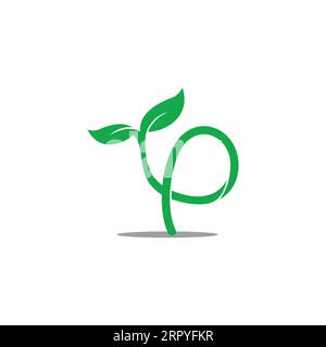 Logo-Vektor für grüne Knospen der Plantage mit Buchstabenschlaufe Stock Vektor