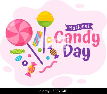 National Candy Day Vector Illustration mit verschiedenen Arten von Süßigkeiten und Süßigkeiten in Flat Cartoon Hand gezeichnet Hintergrund Design Vorlagen Stock Vektor