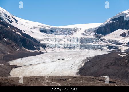 Athabasca-Gletscher aus nächster Nähe vom Icefields Parkway, Banff und Jasper-Nationalpark, Kanada. Stockfoto