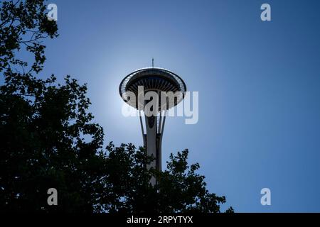Seattle, WA, USA. September 2023. Luftaufnahme der Seattle Space Needle im Viertel Lower Queen Anne. (Bild: © Walter G Arce SR Grindstone Medi/ASP) NUR REDAKTIONELLE VERWENDUNG! Nicht für kommerzielle ZWECKE! Stockfoto