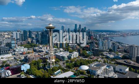 Seattle, WA, USA. September 2023. Luftaufnahme der Seattle Space Needle im Viertel Lower Queen Anne. (Bild: © Walter G Arce SR Grindstone Medi/ASP) NUR REDAKTIONELLE VERWENDUNG! Nicht für kommerzielle ZWECKE! Stockfoto
