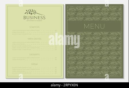 Olivgrüne Menükartenvorlage für Restaurants mit Logo olivgrüne Menükartenvorlage für Restaurants mit Logo Stock Vektor