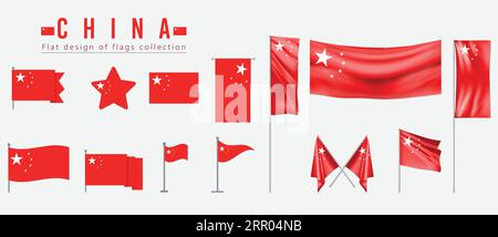 China-Flagge, flaches Design der Flaggen-Kollektion Stock Vektor