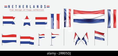 Niederländische Flagge, flaches Design der Flaggen Kollektion Stock Vektor
