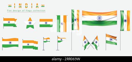 Indien Flagge, flaches Design der Flaggen Kollektion Stock Vektor