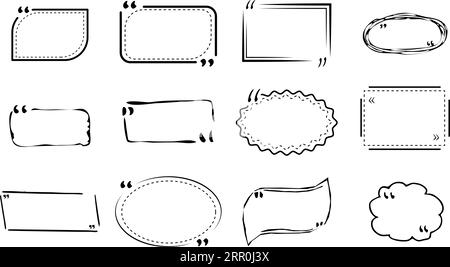 Setzen Sie das Textfeld für Anführungszeichen, die Rahmenränder im handgezeichneten Doodle-Stil isoliert. Bubble, Überprüfungsvorlage. Vektorillustration Stock Vektor