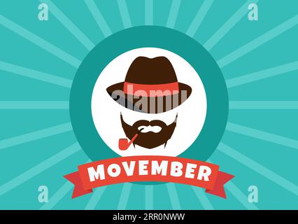 Movember Zeit Vektor Illustration mit Schnurrbart und Band für Männer Gesundheitsbewusstsein Monat in Flat Cartoon Hand gezeichnet Hintergrund Vorlagen Stock Vektor