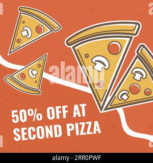 Rabatt auf zweite Pizza, Werbebanner Stock Vektor