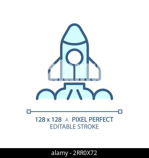 Space Launch Pixel perfektes hellblaues Symbol Stock Vektor