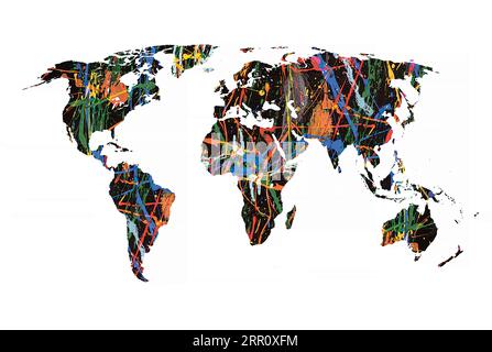 Gemalte Karte der Welt. Hochauflösender abstrakter mehrfarbiger Hintergrund. Stockfoto