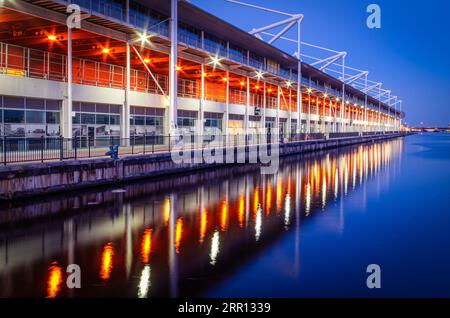 Excel London ist ein Ausstellungs- und internationales Kongresszentrum im Custom House-Viertel von Newham, East London. Es befindet sich auf einem 100-Morgen-Gelände Stockfoto