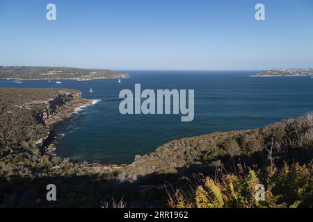 George's Head Lookout gegenüber Sydney Heads vom Headland Park, Mosman, Sydney, NSW, Australien. Stockfoto