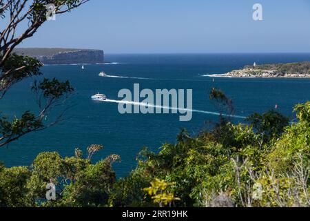 George's Head Lookout gegenüber Sydney Heads vom Headland Park, Mosman, Sydney, NSW, Australien. Stockfoto