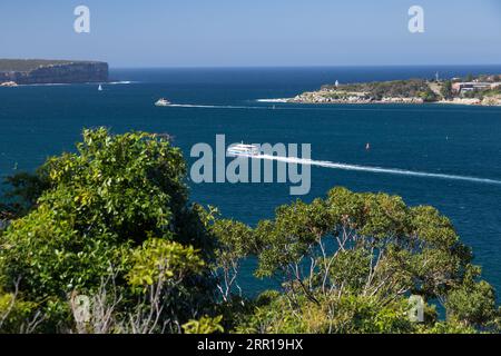 George's Head Lookout gegenüber Sydney Heads vom Headland Park, Mosman, Sydney, NSW, Australien. Stockfoto