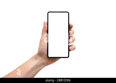 Mann hand BlackBerry-Smartphone auf weißem Hintergrund Stockfoto