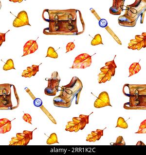 Mode Illustration Kleidung nahtloses Muster. Trendiges Herbstoutfit. Stockfoto