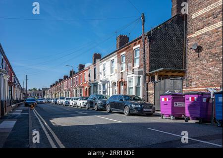 Wohngebiet an der Wylva Road in der Nähe des Anfield Football Stadions in Liverpool, Großbritannien Stockfoto