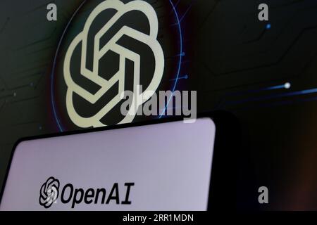 Sleman, Yogyakarta, Indonesien. September 2023. In dieser Abbildung ist das Logo des Forschungslabors für künstliche Intelligenz, OpenAI, auf dem Smartphone-Bildschirm zu sehen. (Bild: © Angga Budhiyanto/ZUMA Press Wire) NUR REDAKTIONELLE VERWENDUNG! Nicht für kommerzielle ZWECKE! Stockfoto