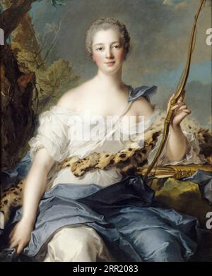 Jeanne-Antoinette Poisson (1721–1764), Marquise de Pompadour (Madame de Pompadour) als Diana die Jägerin, Porträtgemälde in Öl auf Leinwand von Jean-Marc Nattier, 1746 Stockfoto