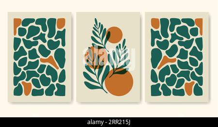 Ästhetische minimalistische Poster-Set-Illustration in Gelb und Grün. Stock Vektor