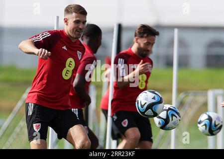 Cardiff, Großbritannien. September 2023. Aaron Ramsey aus Wales während des Fußballtrainings in Hensol, Vale of Glamorgan in South Wales am Mittwoch, den 6. September 2023. pic by Andrew Orchard/Andrew Orchard Sports Photography/Alamy Live News Credit: Andrew Orchard Sports Photography/Alamy Live News Stockfoto