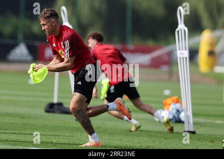 Cardiff, Großbritannien. September 2023. Aaron Ramsey aus Wales während des Fußballtrainings in Hensol, Vale of Glamorgan in South Wales am Mittwoch, den 6. September 2023. pic by Andrew Orchard/Andrew Orchard Sports Photography/Alamy Live News Credit: Andrew Orchard Sports Photography/Alamy Live News Stockfoto