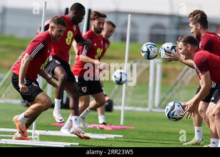 Cardiff, Großbritannien. September 2023. Aaron Ramsey aus Wales während des Fußballtrainings in Hensol, Vale of Glamorgan in South Wales am Mittwoch, den 6. September 2023. pic by Andrew Orchard/Andrew Orchard Sports Photography/Alamy Live News Credit: Andrew Orchard Sports Photography/Alamy Live News Stockfoto