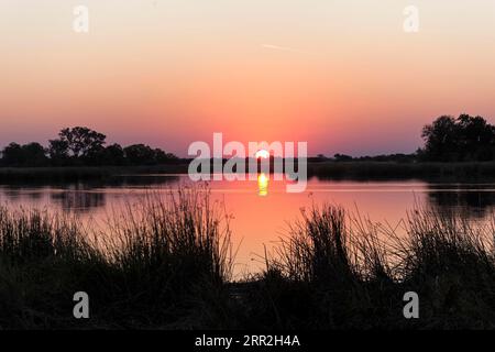 Sonnenuntergang im Okavangodelta, Moremi Game Reserve, Botswana Stockfoto