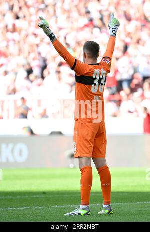 Torwart Alexander Nuebel VfB Stuttgart (33) Torfest, MHPArena, Stuttgart, Baden-Württemberg, Deutschland Stockfoto