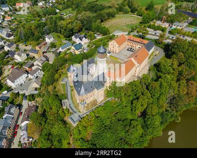 Die Burg Voigtsberg, später Burg Voigtsberg genannt, ist eine typische Bergburg des Hochmittelalters, die später zu einer Burg umgebaut wurde Stockfoto