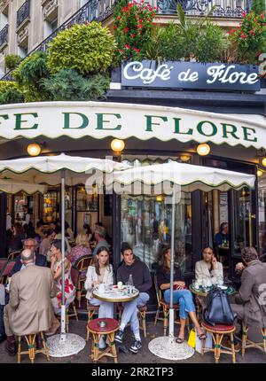 Café de Flore, Philosophen Cafe, Paris, Frankreich, Europa, EU. Stockfoto