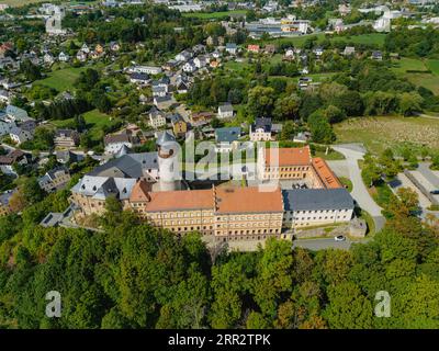 Die Burg Voigtsberg, später Burg Voigtsberg genannt, ist eine typische Bergburg des Hochmittelalters, die später zu einer Burg umgebaut wurde Stockfoto