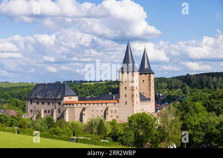 Schloss Rochlitz liegt im Westen der Stadt Rochlitz oberhalb der Zwickauer Mulde im Landkreis Mittelsachsen im Freistaat Stockfoto