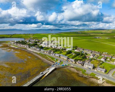 Luftaufnahme von St. Mary's Village auf East Mainland, Orkney Islands, Schottland, Vereinigtes Königreich. Stockfoto