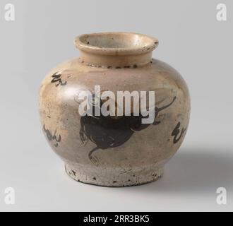 . Cizhou., anonym, China, ca. 1500 - ca. 1599, Ming-Dynastie (1368-1644) / Topf aus Steinzeug , Glas Stockfoto