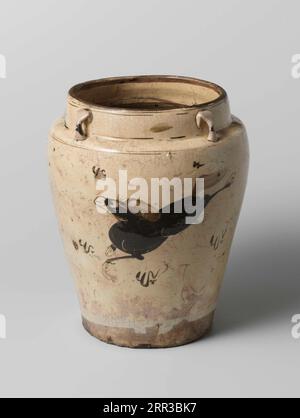 . Cizhou., anonym, China, ca. 1500 - ca. 1599, Ming-Dynastie (1368-1644) /Topf aus Steinzeug , Glas Stockfoto