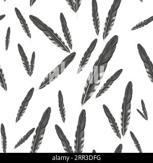 Nahtlose Muster-Aquarell-Illustration von Kuckuckfedern, isoliert auf einem weißen Hintergrund von Hand gezeichnet Stockfoto