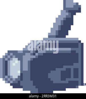 Pixel Art Kassetten-Videorecorder. Altes Camcorder-Vektorsymbol im Retro-Videospielstil Stock Vektor