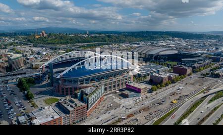 Seattle, WA, USA. September 2023. September 2023-Seattle, WA: Aerial View of Lumen Field, Heimstadion der National Football Leagues, Seattle Seahawks (Bild: © Walter G Arce SR Grindstone Medi/ASP) NUR REDAKTIONELL! Nicht für kommerzielle ZWECKE! Stockfoto